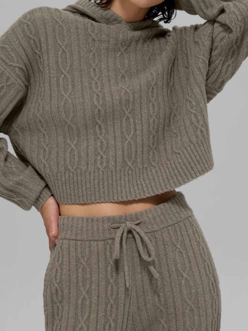 NWT ALO Yoga Cable Knit Winter Bliss Hoodie - Light Cocoa